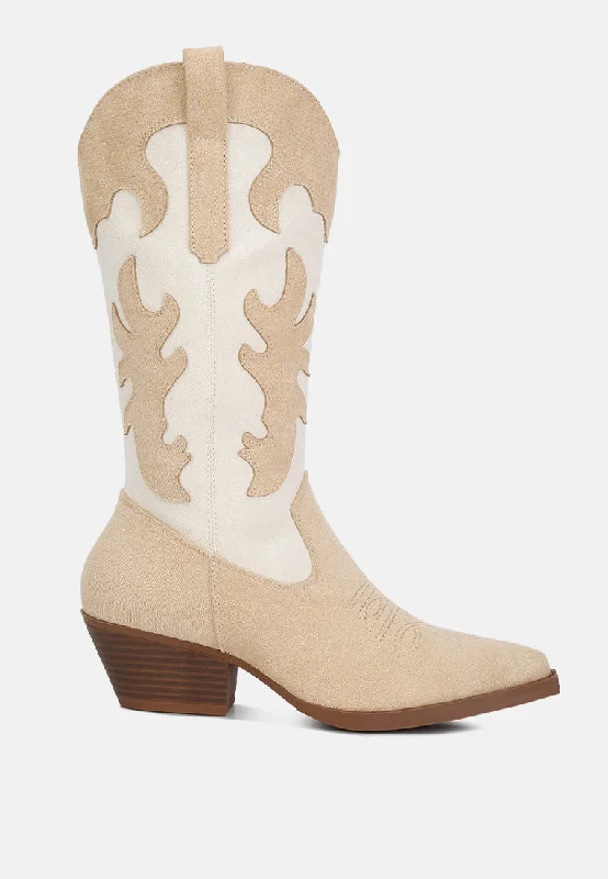 Adanna Micro Suede Patchwork Cowboy Boots