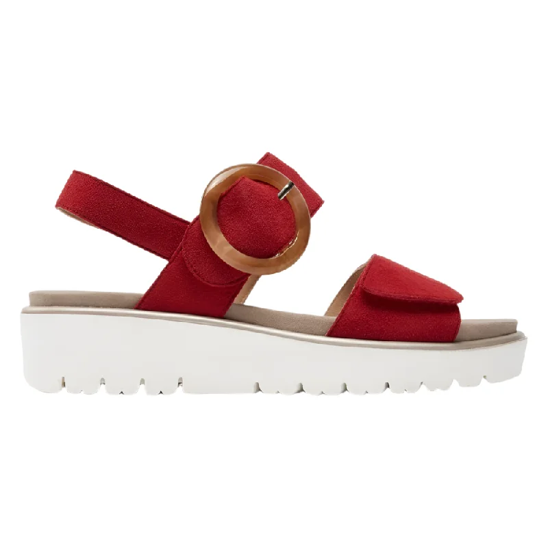 Ara Women's Bridgeport Double Adjustable Wedge Sandal Red Kid Suede