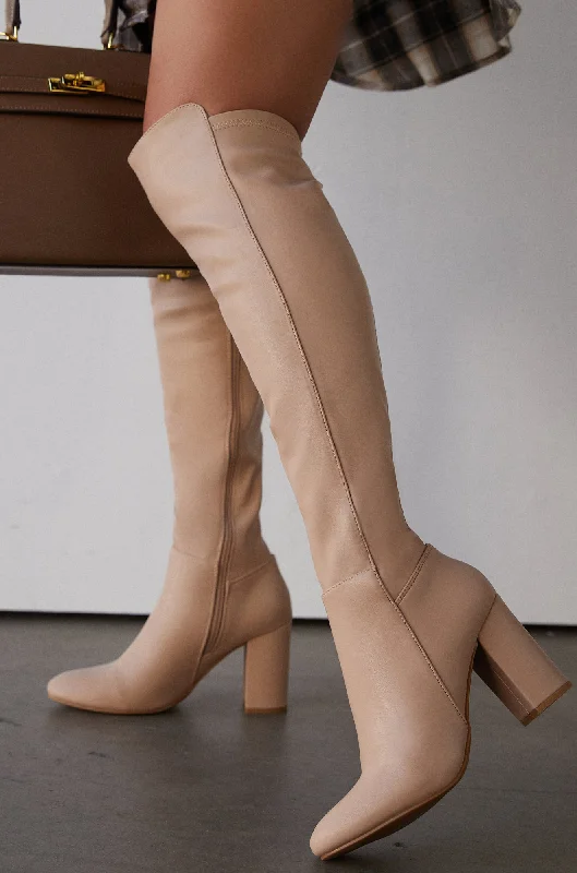 Colette Block Heel Boots - Nude