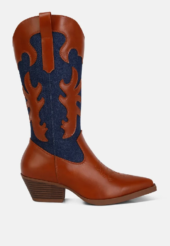 Fallon Faux Leather Patchwork Cowboy Boots