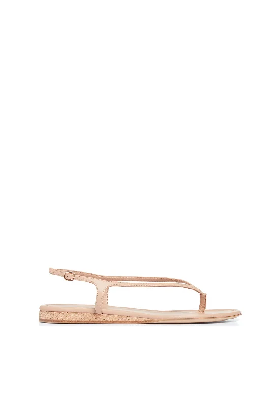 Gia Flat Sandal in Dark Camel Nappa Leather