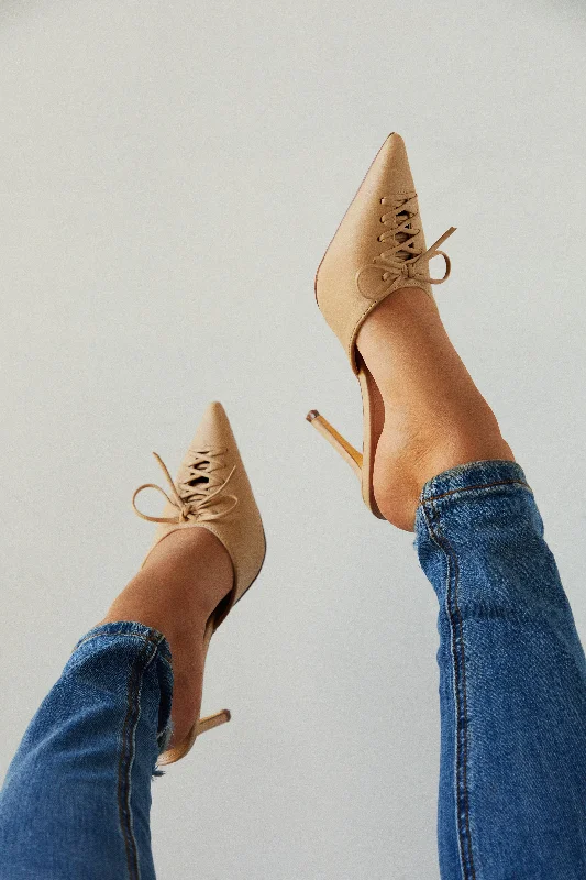 Lina Pump Heel Mules - Nude