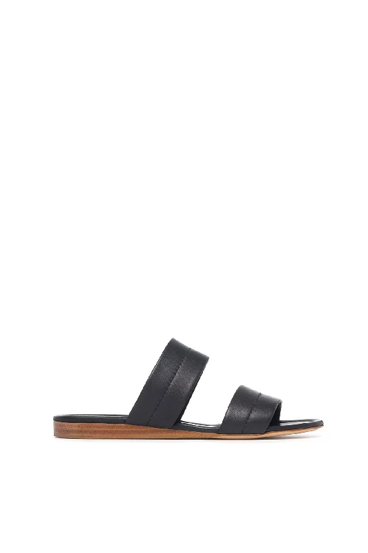 Lora Flat Sandal in Black Nappa Leather