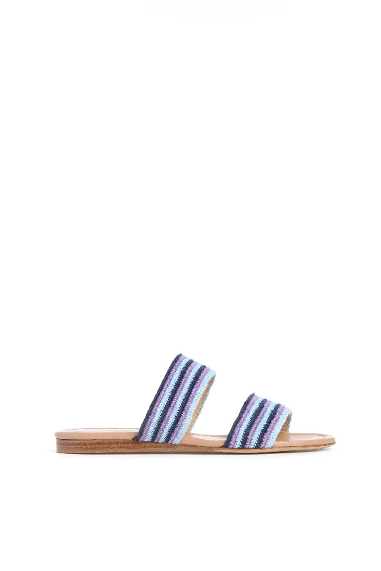 Lora Flat Sandal in Navy Multi Nappa Leather Crochet