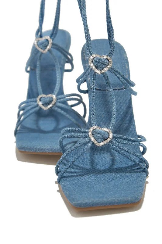 Lovestruck Embellished Strappy High Heels - Denim