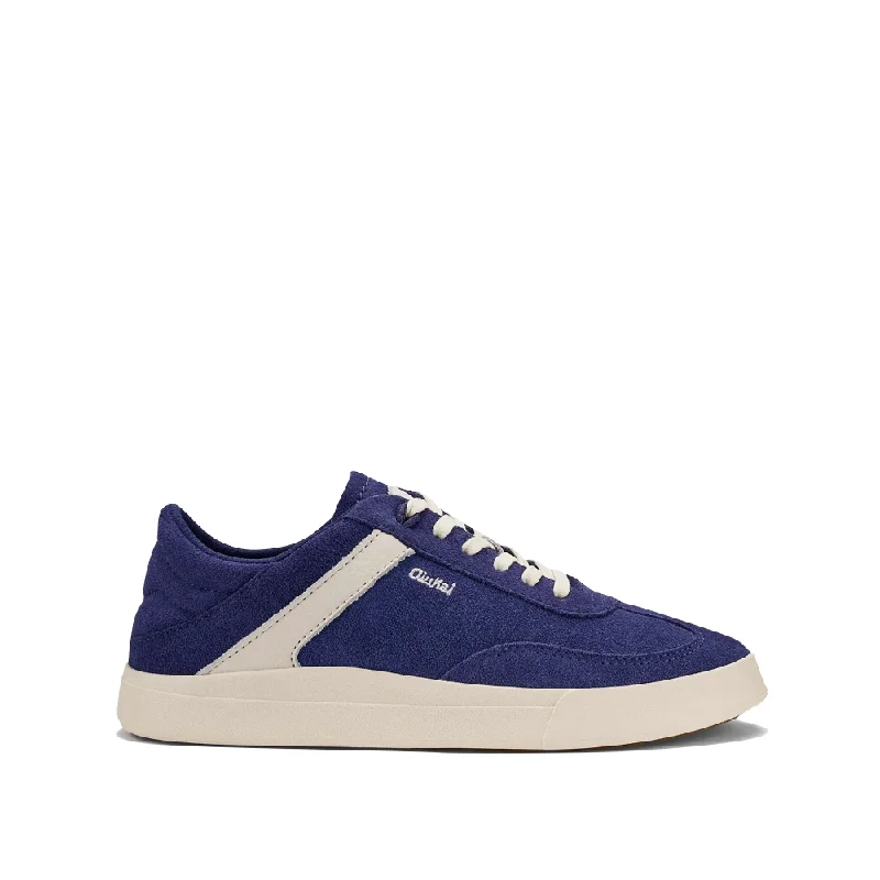 OluKai Women's Hā‘upu Leather Lace Sneaker in Navy/Off White