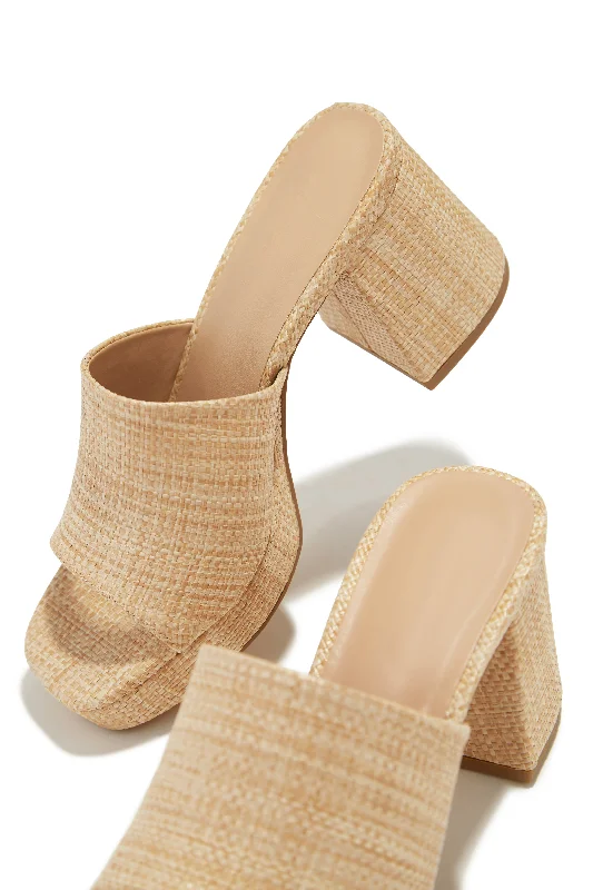 Weekend Getaway Platform Block Heel Mules - Natural