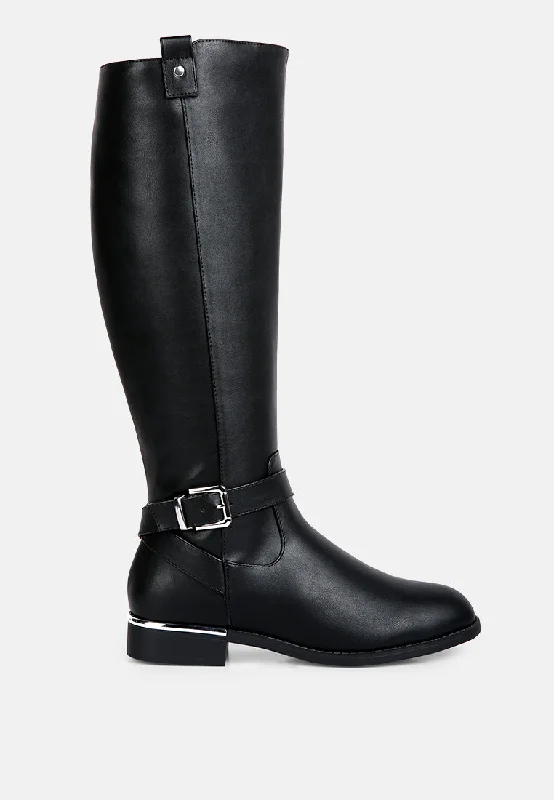 Renny Buckle Strap Embellished Calf Boots